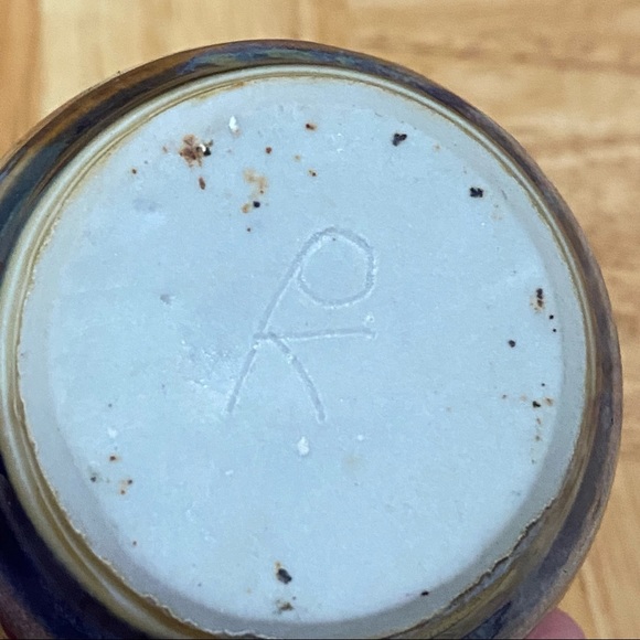 Vintage Blue/Brown Stripe Wave Glazed Ceramic Pottery 3.5” Mini Bud Vase - Picture 9 of 10